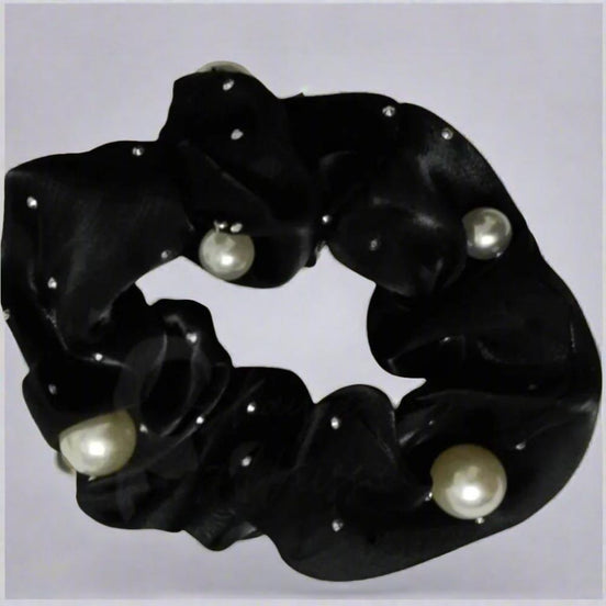 Black Organza Pearls Scrunchies