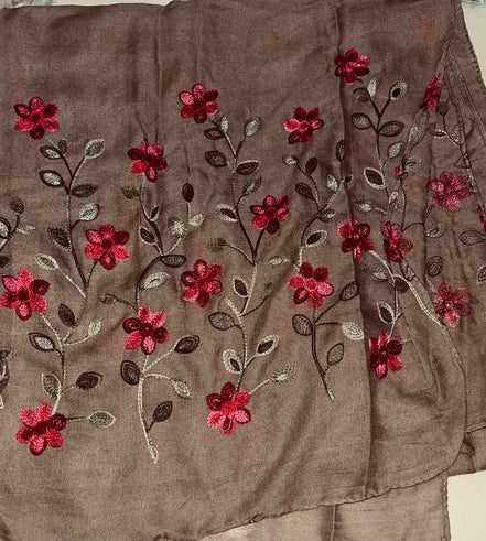 Sand brown Embroidery Lawn hijab
