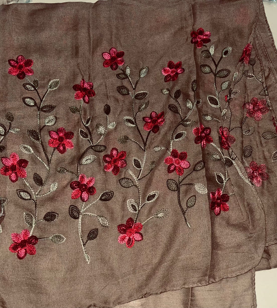 Sand brown Embroidery Lawn hijab
