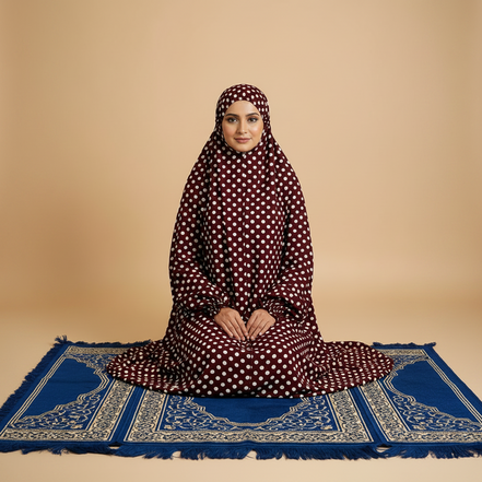 Polkadot Maroon Namaz Chaddar (with sleeves)