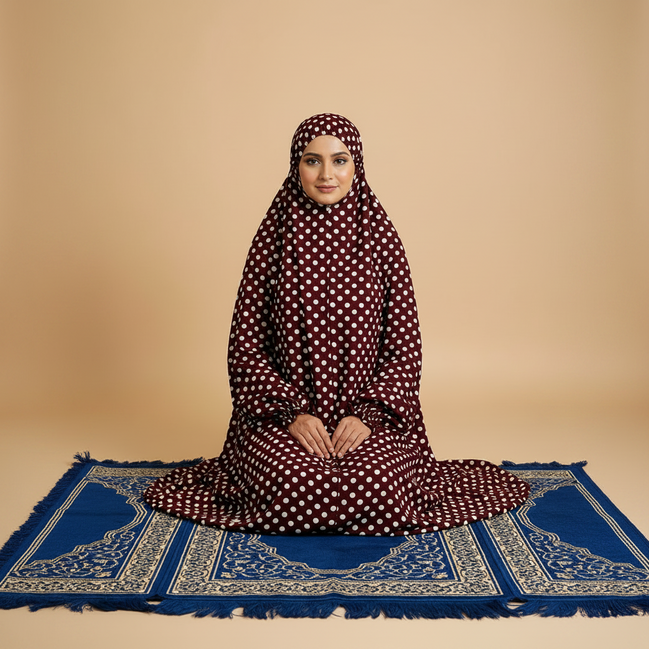 Polkadot Maroon Namaz Chaddar (with sleeves)