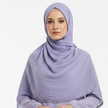 Light  Grey Cotton Pleated Lace Hijab