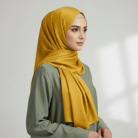 Mustard Silver Stone Luxilk Hijab