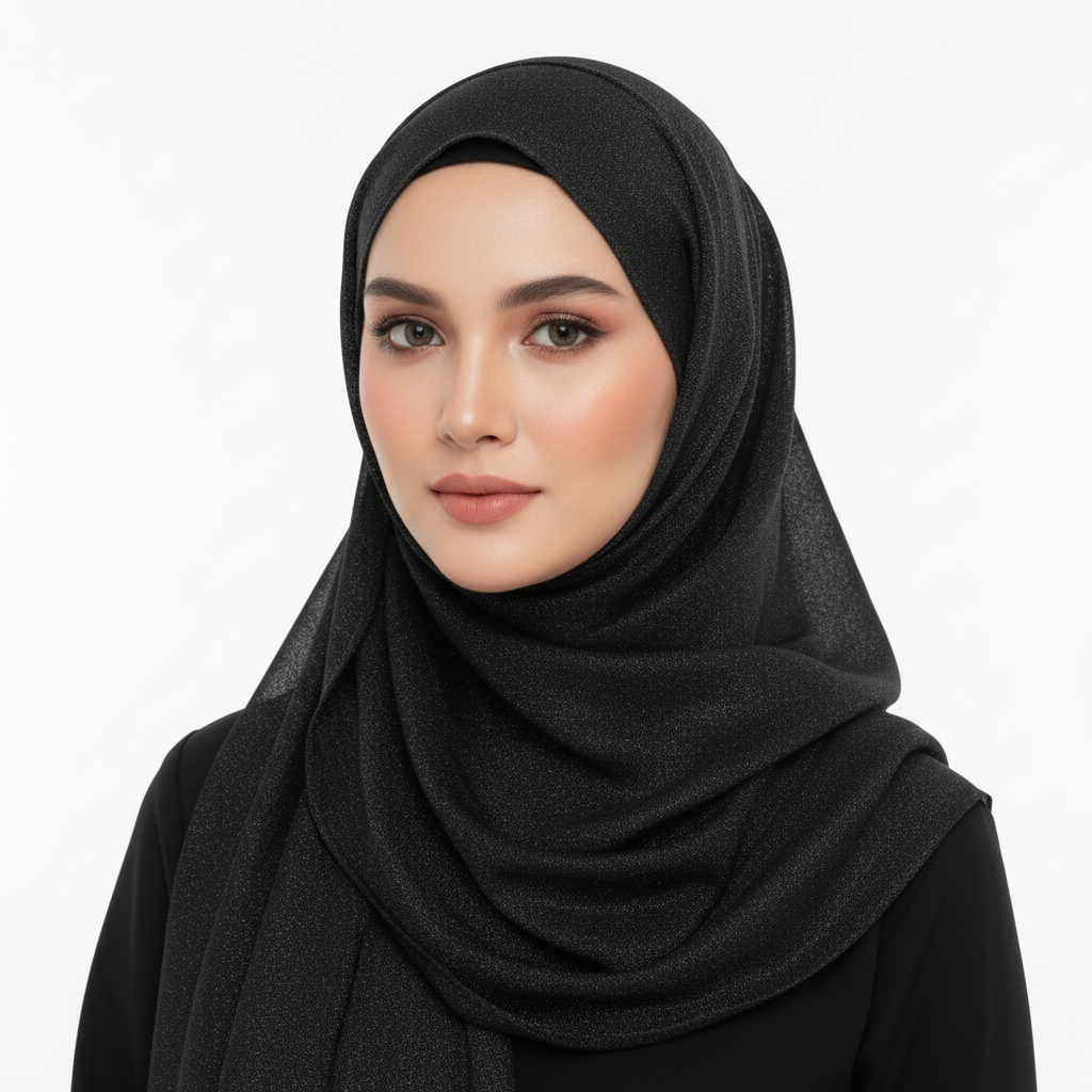 Jet Black Crinkle Chiffon Hijab