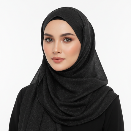 Jet Black Crinkle Chiffon Hijab