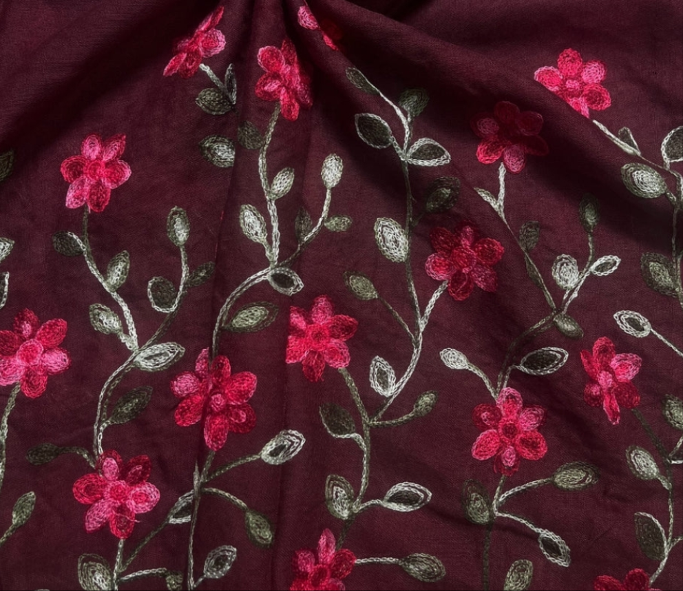 Maroon Embroidery Lawn hijab
