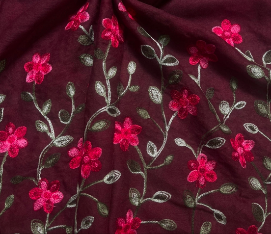 Maroon Embroidery Lawn hijab