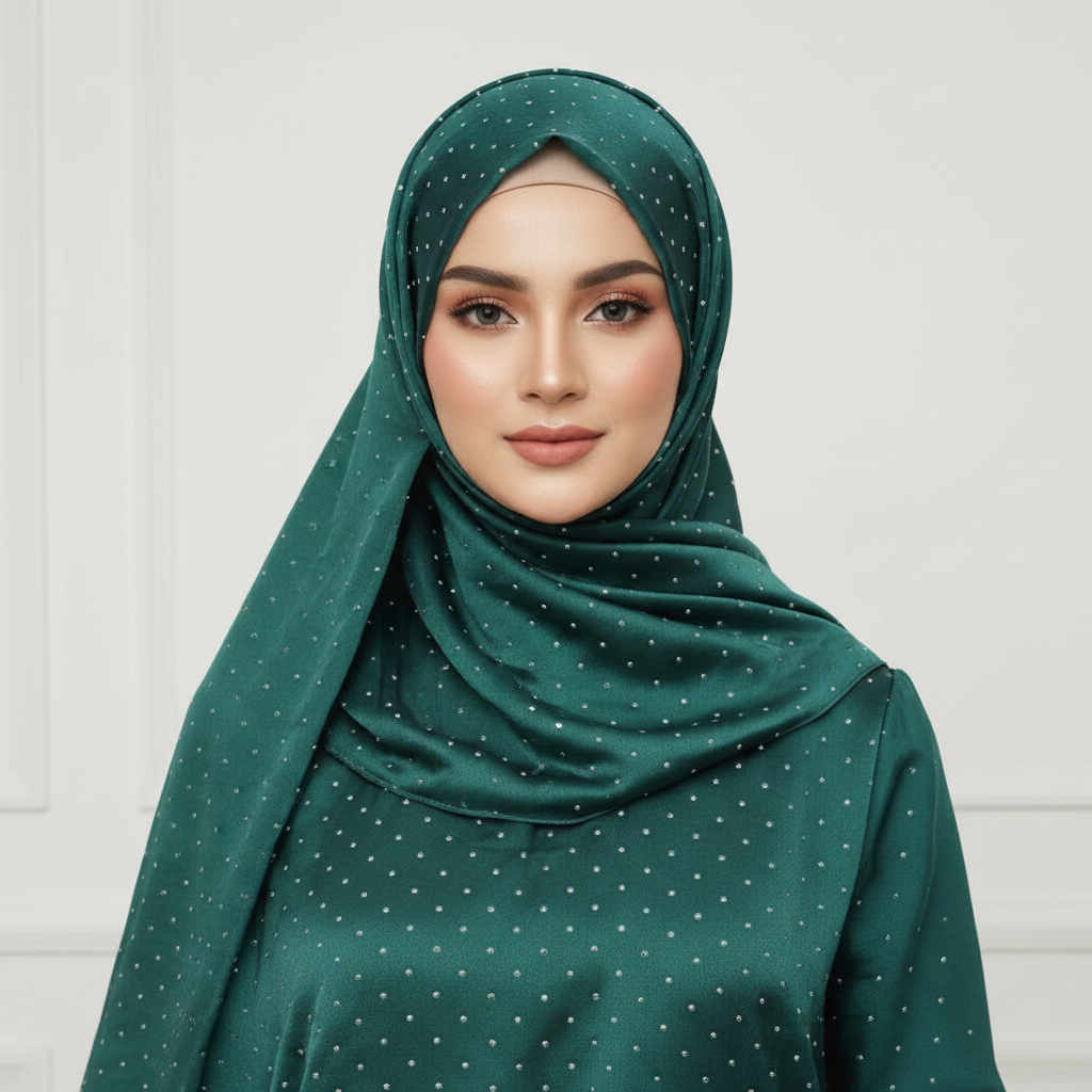 Bottle Green Silver Luxilk Silk Hijab