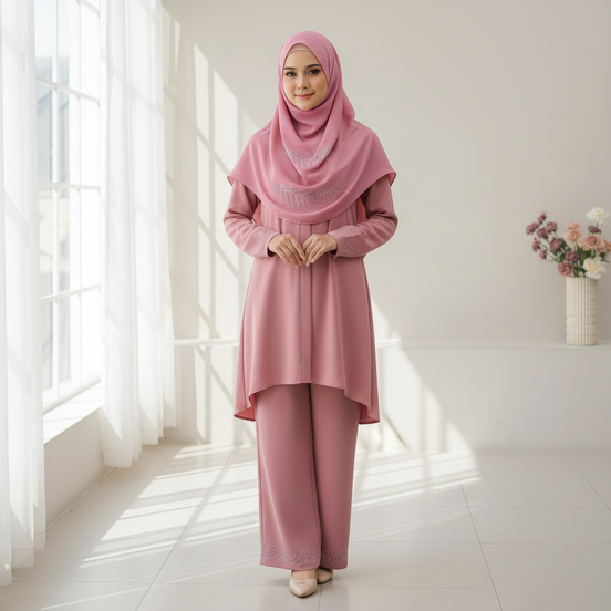 Mauve-Leaf Studded Silk