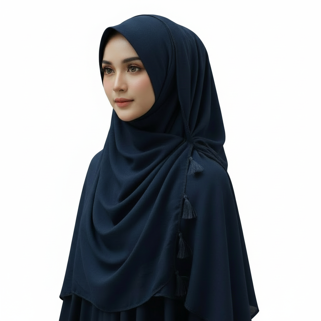Navy Tassels Lawn Hijab