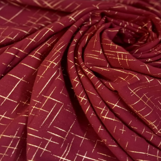 Maroon Crosshatch Georgette