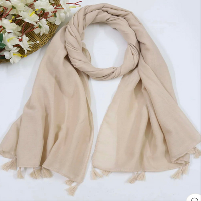 Beige Tassels Lawn Hijab