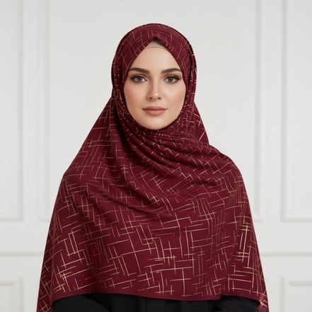 Maroon Crosshatch Georgette