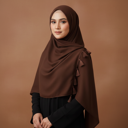 Brown Tassels Lawn Hijab