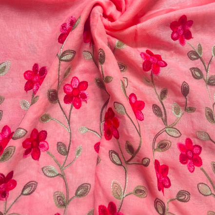 Salmon Pink Embroidery Lawn hijab