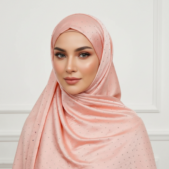 Peech pink Silver Stone Luxilk Hijab