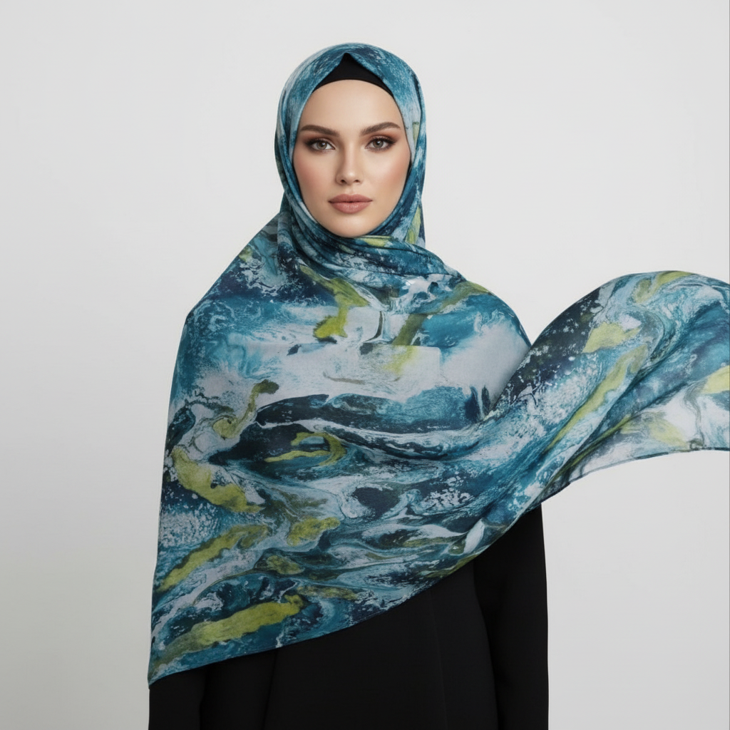 Aqua. Modal Printed Lawn
