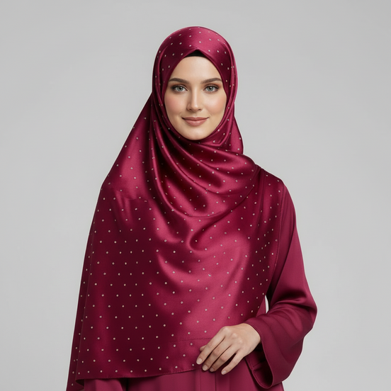 Maroon Silver Stone Luxilk Hijab
