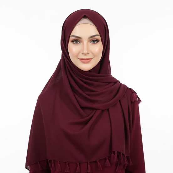 Maroon Tassels Lawn Hijab
