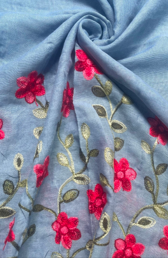 Sky Blue Embroidery Lawn hijab