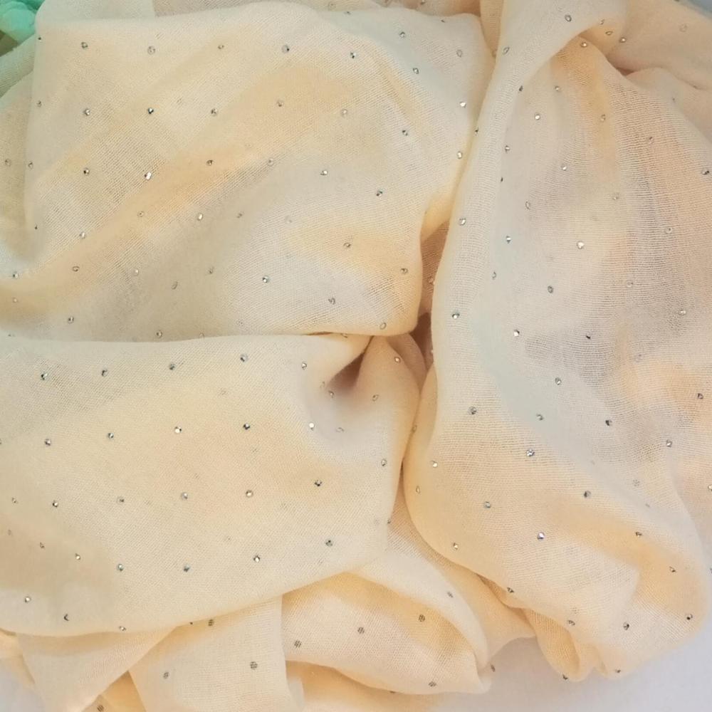 Creamy White  Silver Stone Lawn Hijab