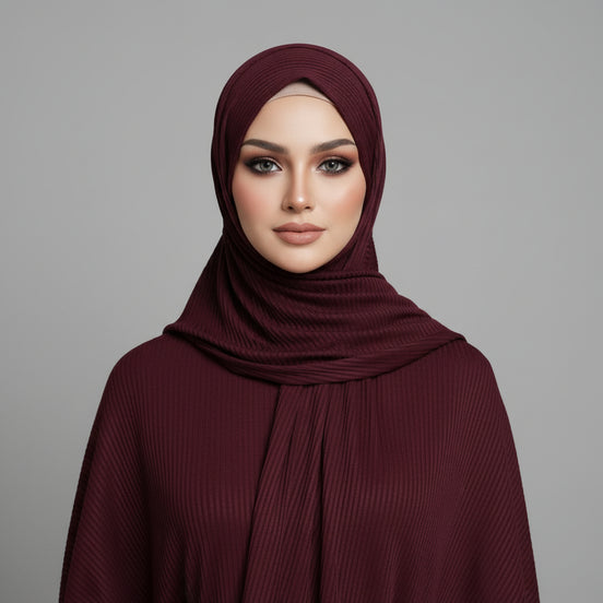 Maroon Ribbed Jersey Hijab