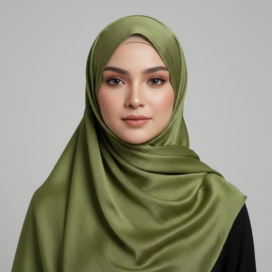 Moss Green Crinkle Chiffon Hijab