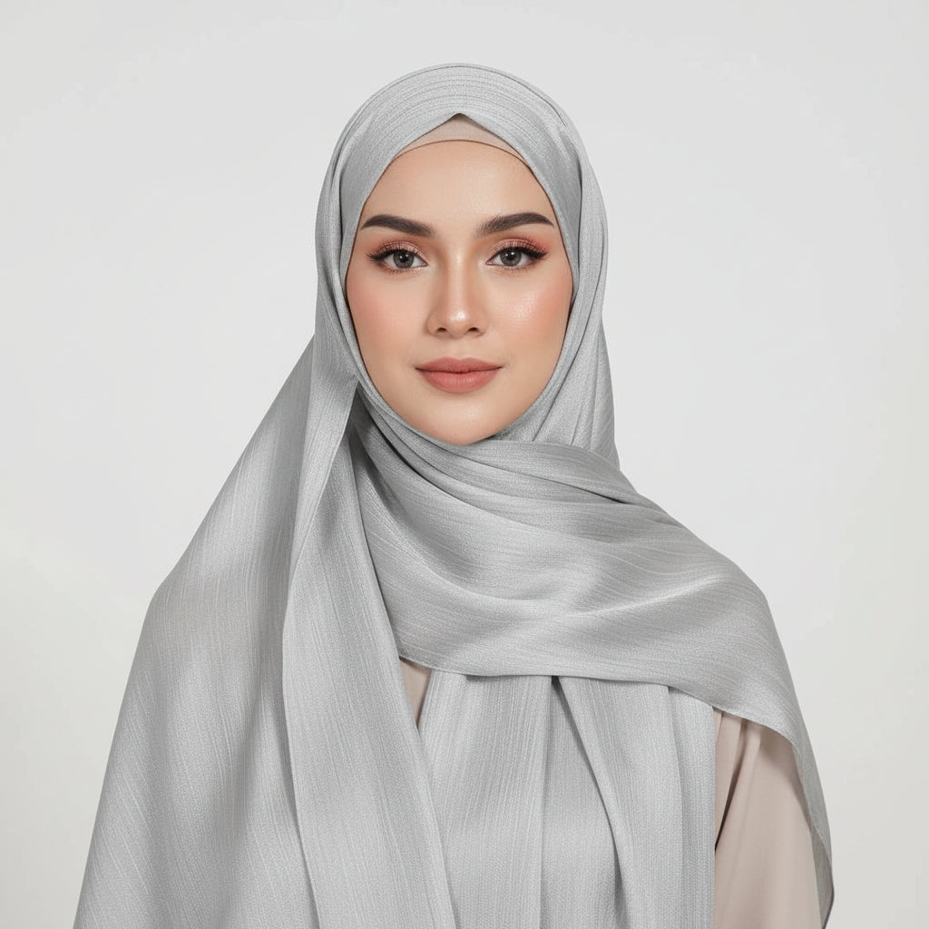 Silver Grey Crinkle Chiffon Hijab