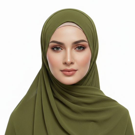 Olive green Textured Chiffon