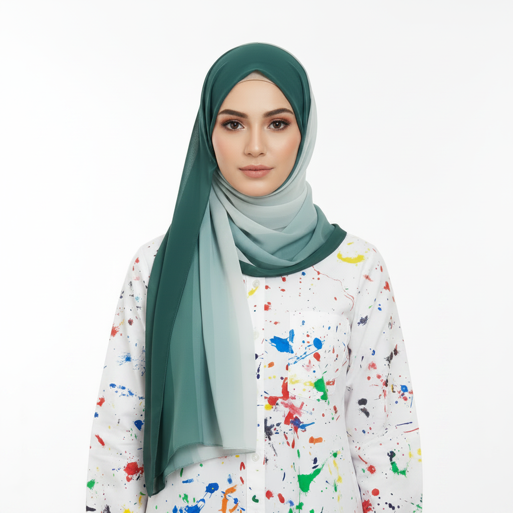 Green Ombre Printed Chiffon