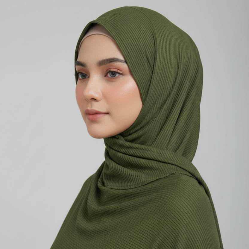 Olive Ribbed Jersey Hijab
