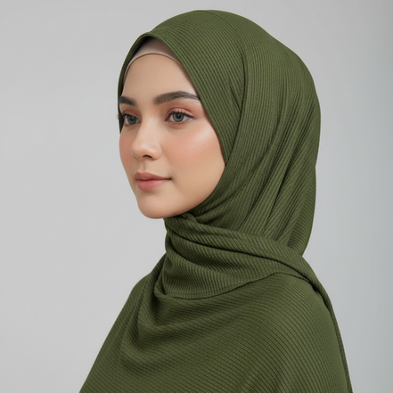 Olive Ribbed Jersey Hijab