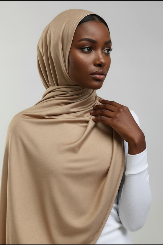 Beige Ribbed Jersey Hijab