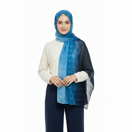 Blues Ombre Zari Lawn