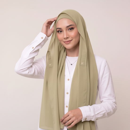 Pre-Sewn Attached Magnet Hijab-
