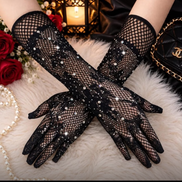 Fancy net long size Gloves with studs