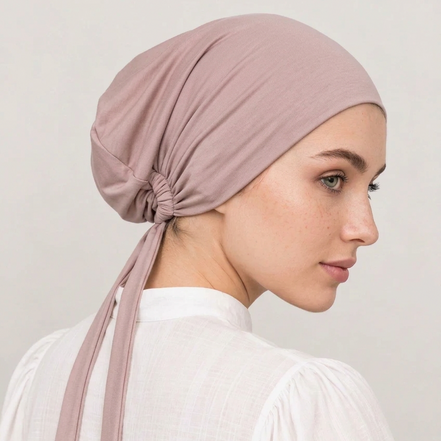Bamboo jersey Tea pinkFull Coverage Tie Back cap
