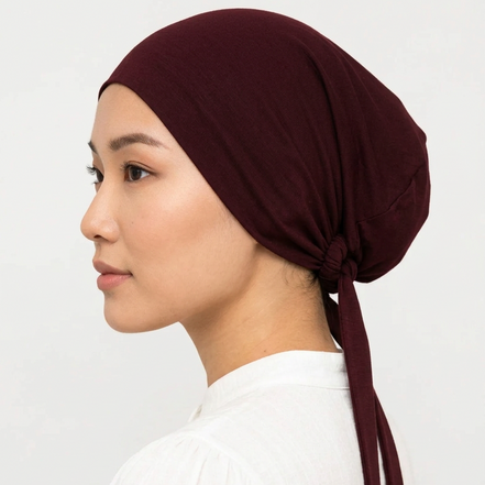 Bamboo jersey maroon Full Coverage Tie Back cap