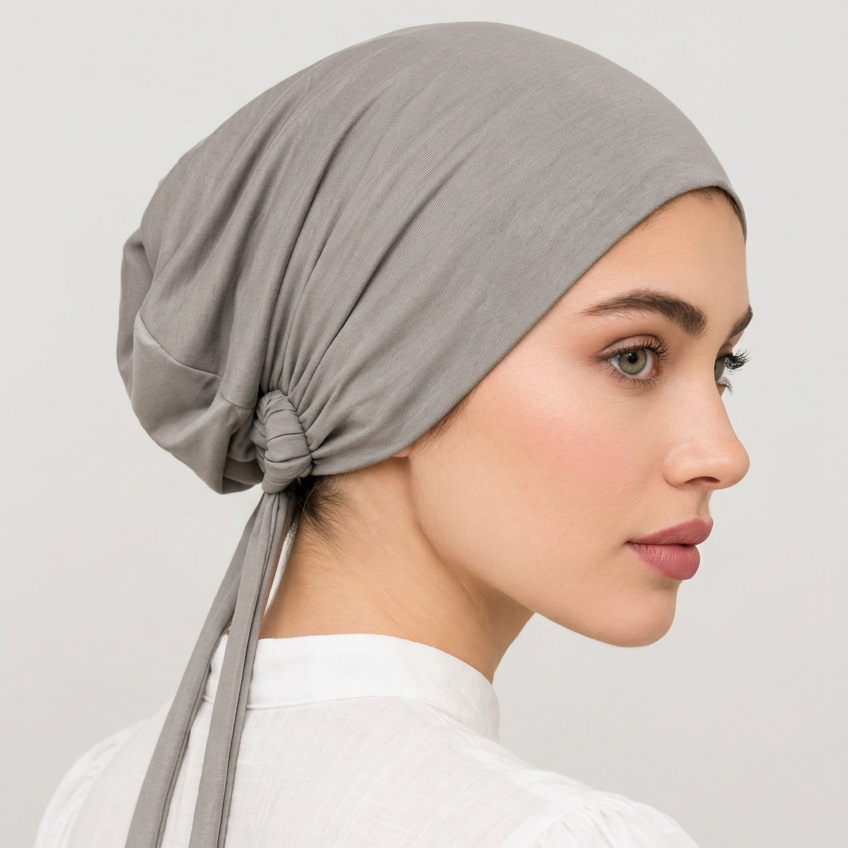 Bamboo jersey  Grey Full Coverage Tie Back cap