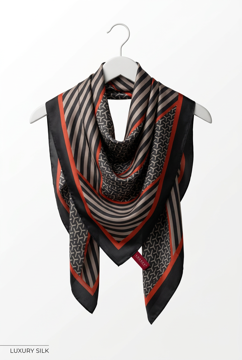 Brown  printed Silk Hijab