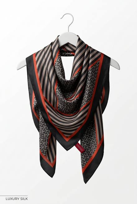 Brown  printed Silk Hijab