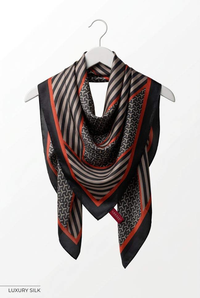 Brown  printed Silk Hijab