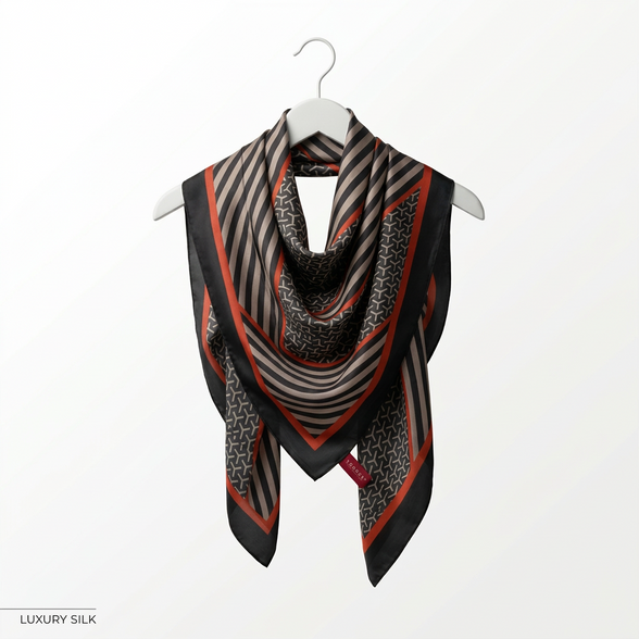 Brown  printed Silk Hijab