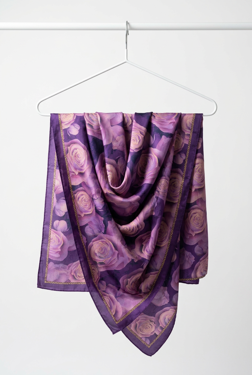 Purple printed Silk Hijab