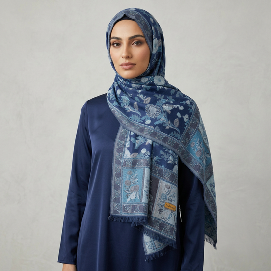 Vintage Pashmina Hijab - Blue