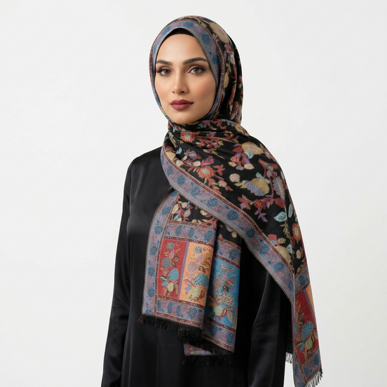 Vintage Pashmina  Hijab- Black