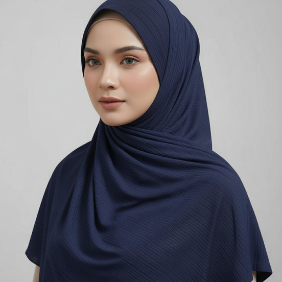 Navy Blue Ribbed Jersey Hijab