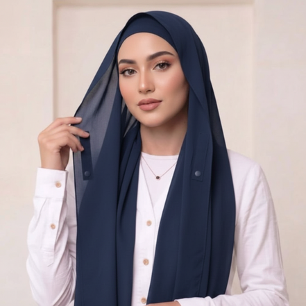 Navy Pre-Sewn Attached Magnet Hijab-
