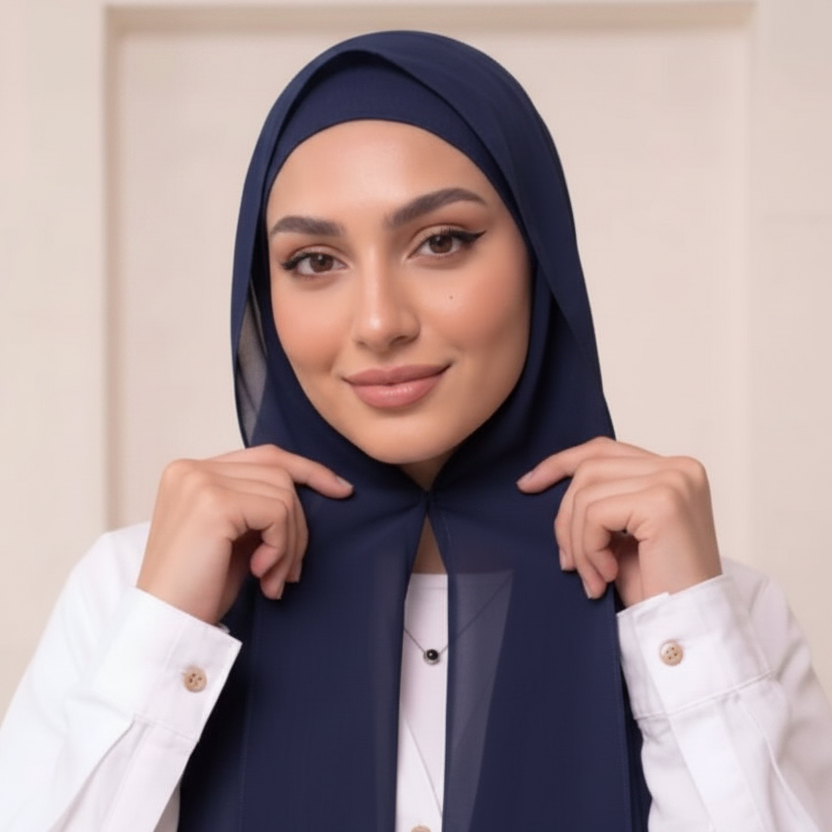 Navy Pre-Sewn Attached Magnet Hijab-