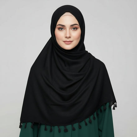 Black Tassels Lawn Hijab